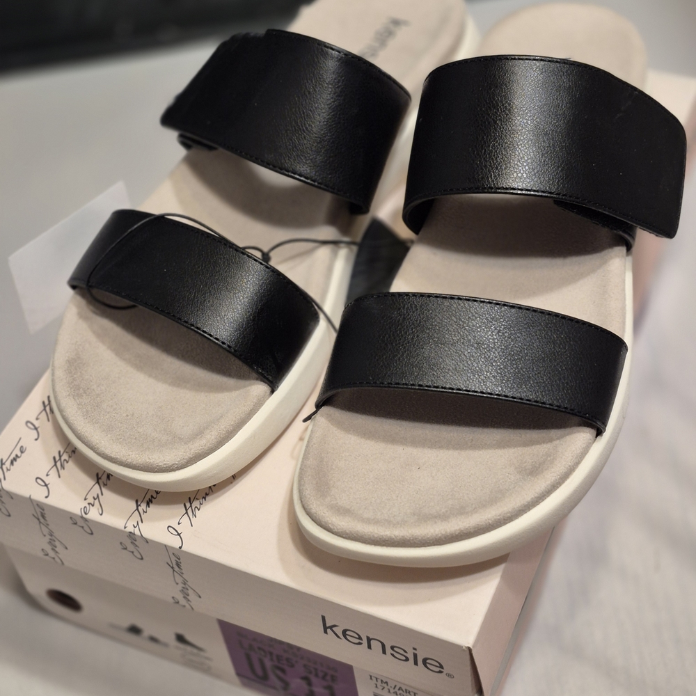 Kensie Black Leather Slide Sandals Size 11 New
